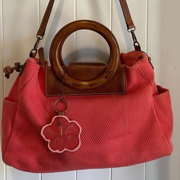 Fossil Handbags - Fossil fabric bag with wooden handles and leather accents